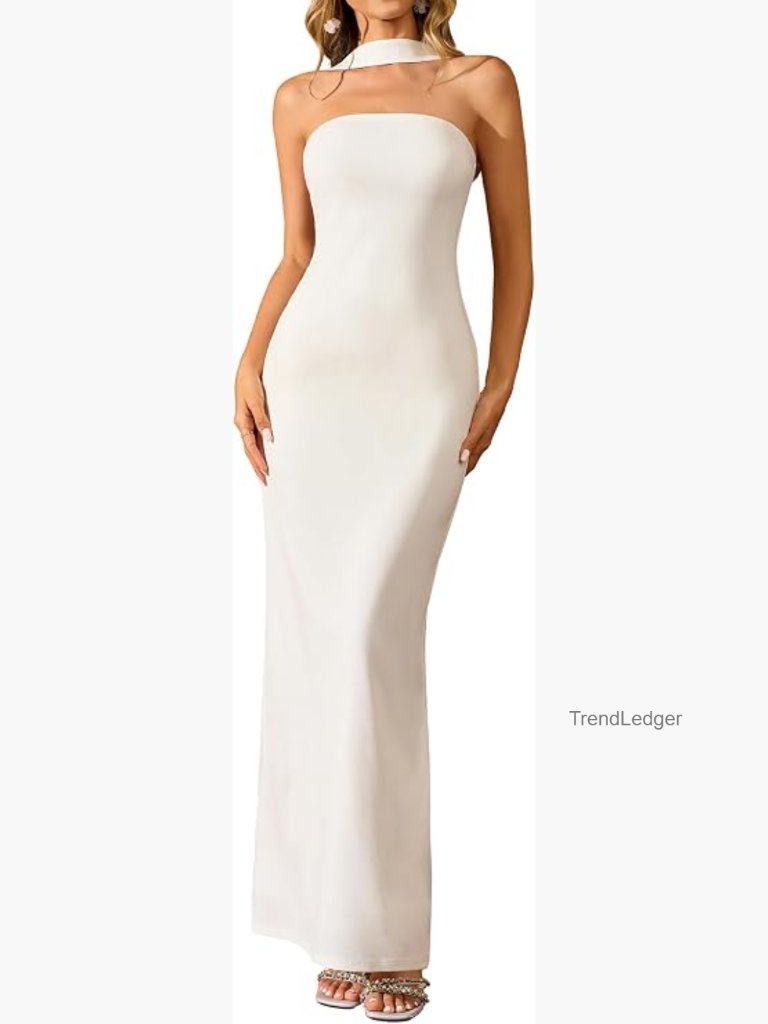 Women Elegant Formal Bodycon Maxi Dress Halter Neck Backless Sleeveless Party